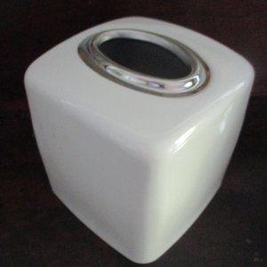 Vintage Square Tissue Box white enameled metal
